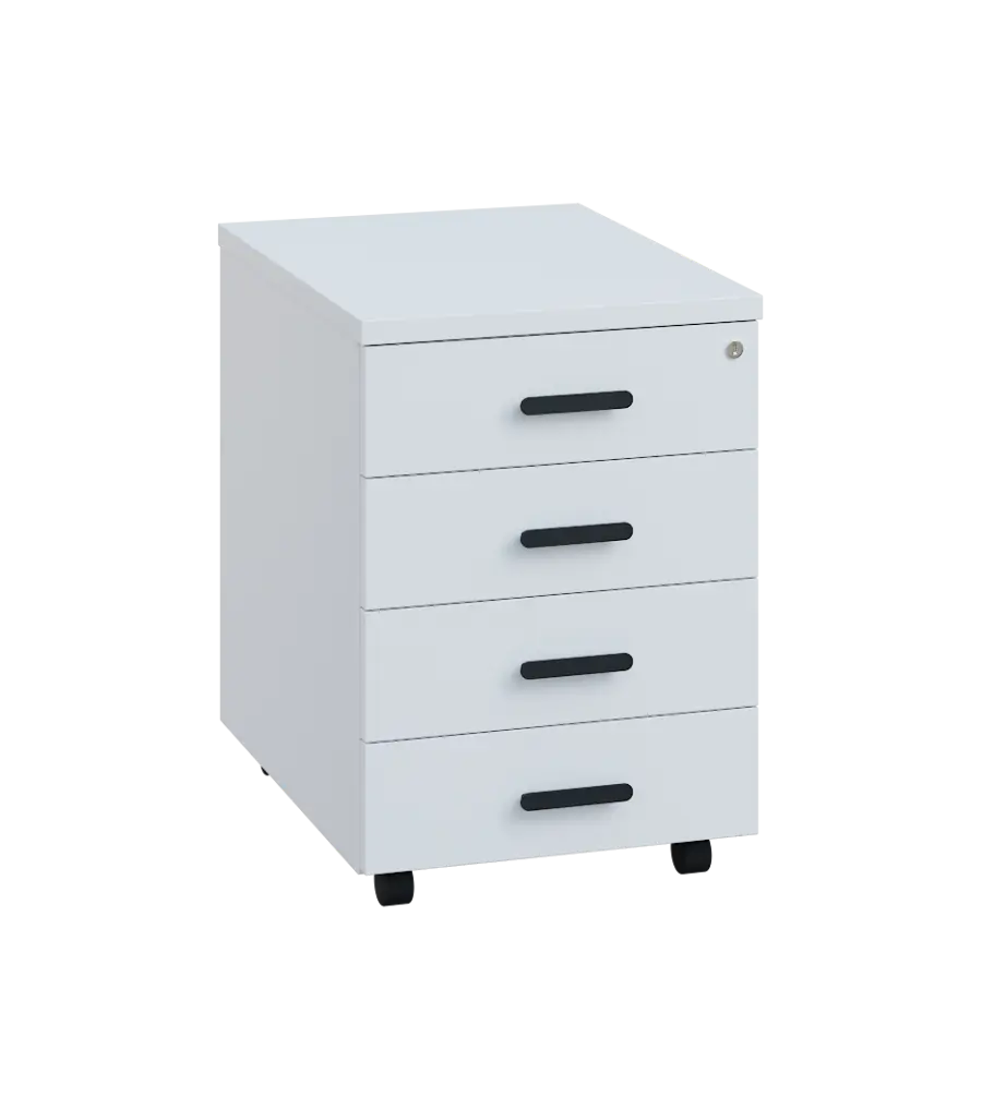 LKZ 2 - 01 kontejner pojízdný, 4-zásuvkový, deska 25 mm, se zámkem na 1. zásuvce, bílá